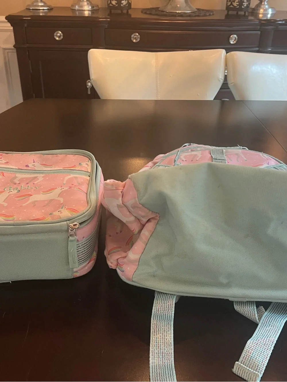 Pottery Barn Kids Pink Unicorn Backpack with Mint Trim
